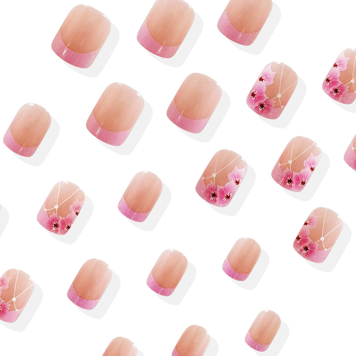 Blossoming Elegance Short Square Pink Ombre with Floral Accents Press On Nail Set