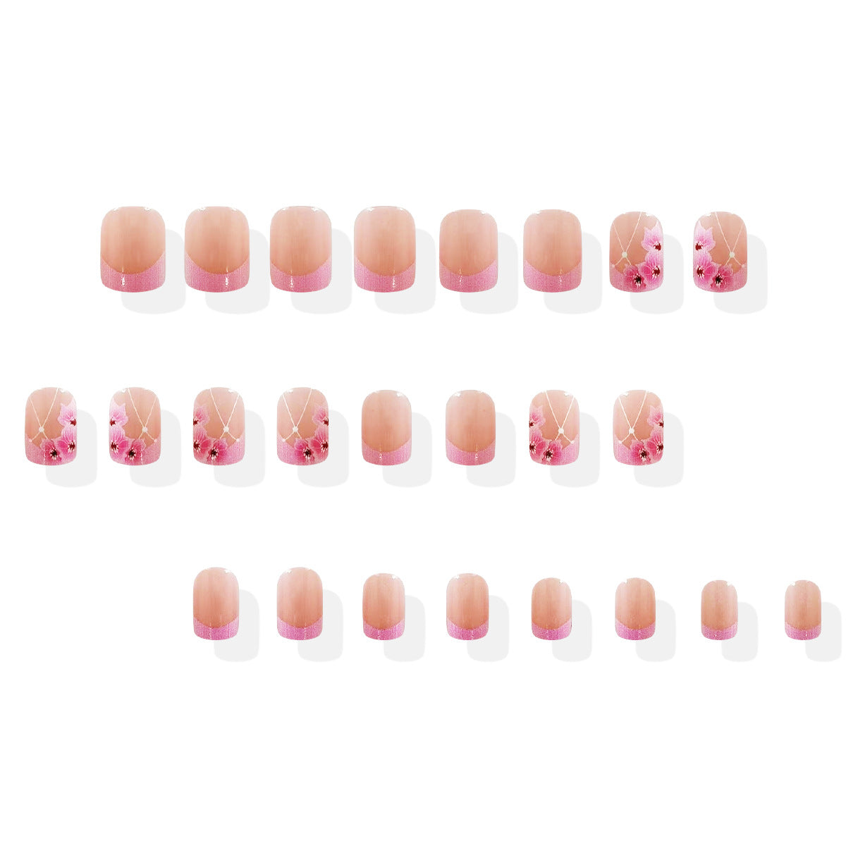 Blossom Inspired Short Square Press On Nail Set in Soft Pink Color with Floral Accents and Glossy Finish