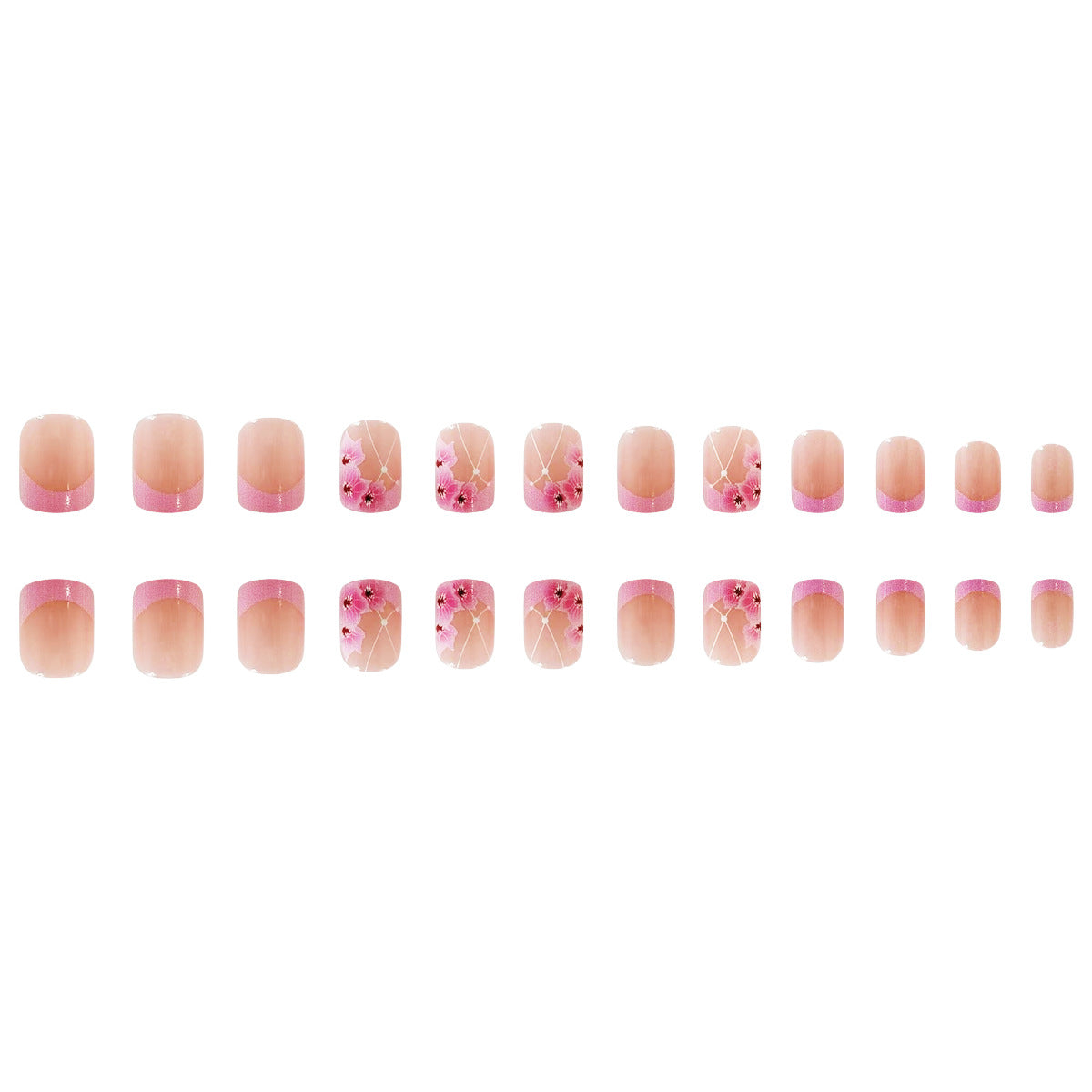 Blooming Garden Short Square Press-On Nails in Natural Length with Soft Pink Accents and Floral Design