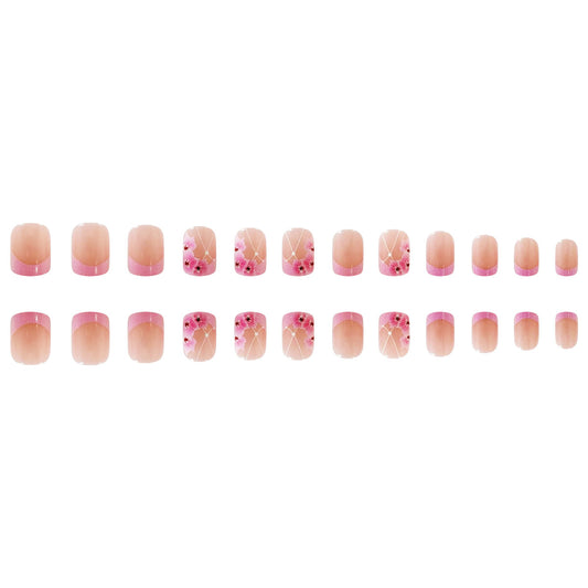Blooming Garden Short Square Press-On Nails in Natural Length with Soft Pink Accents and Floral Design
