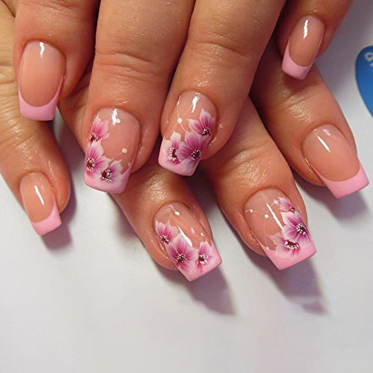 Blossom Elegance Medium Square Pink Floral Design Press On Nail Set