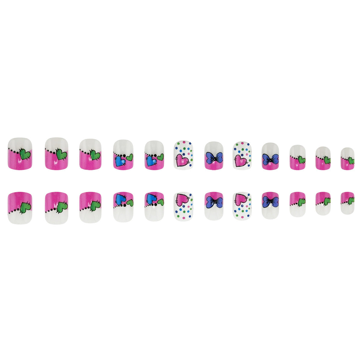 Charming Spring Vibe Short Square Pink and White Nail Set with Cute Heart and Butterfly Designs