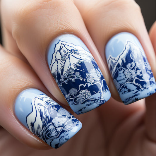 Mountain Serenity Medium Square Blue Artistry Press-On Nail Set