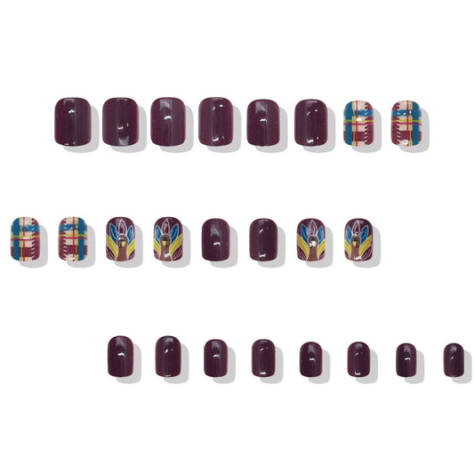 Autumn Vibes Medium Square Burgundy Nails with Artistic Patterns and Stunning Accents