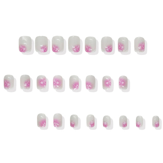 Blossoming Dreams Short Square Pink Ombre Floral Press On Nail Set