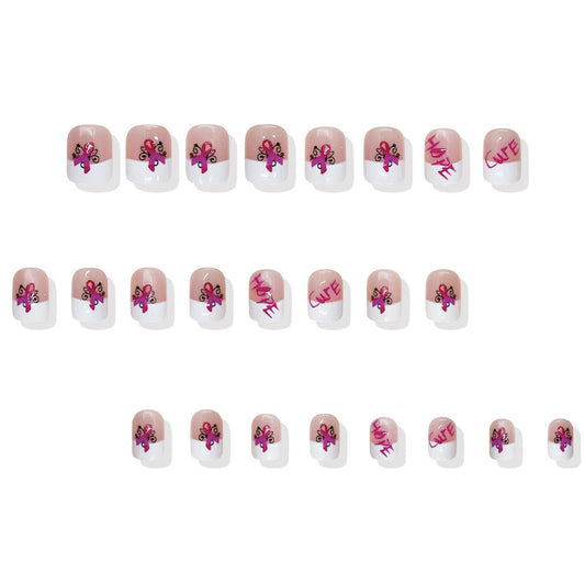 Whimsical Butterfly Dreams Short Square Pink and White Press-On Nail Set with Inspirational Designs