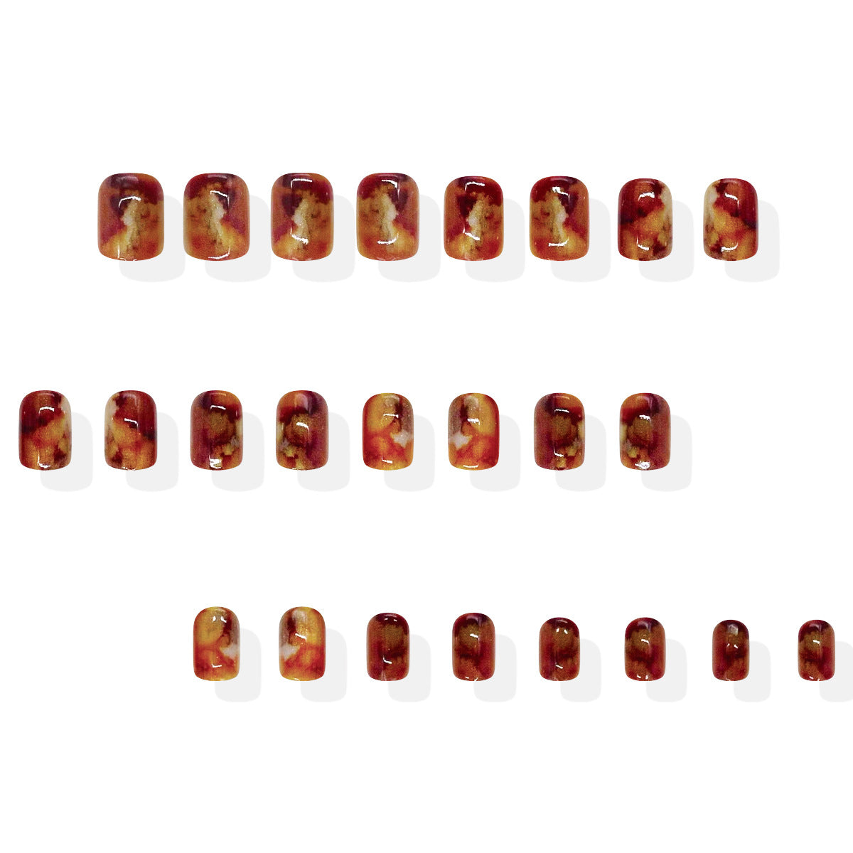Autumn Elegance Glossy Short Square Red and Gold Marble Press-on Nail Set