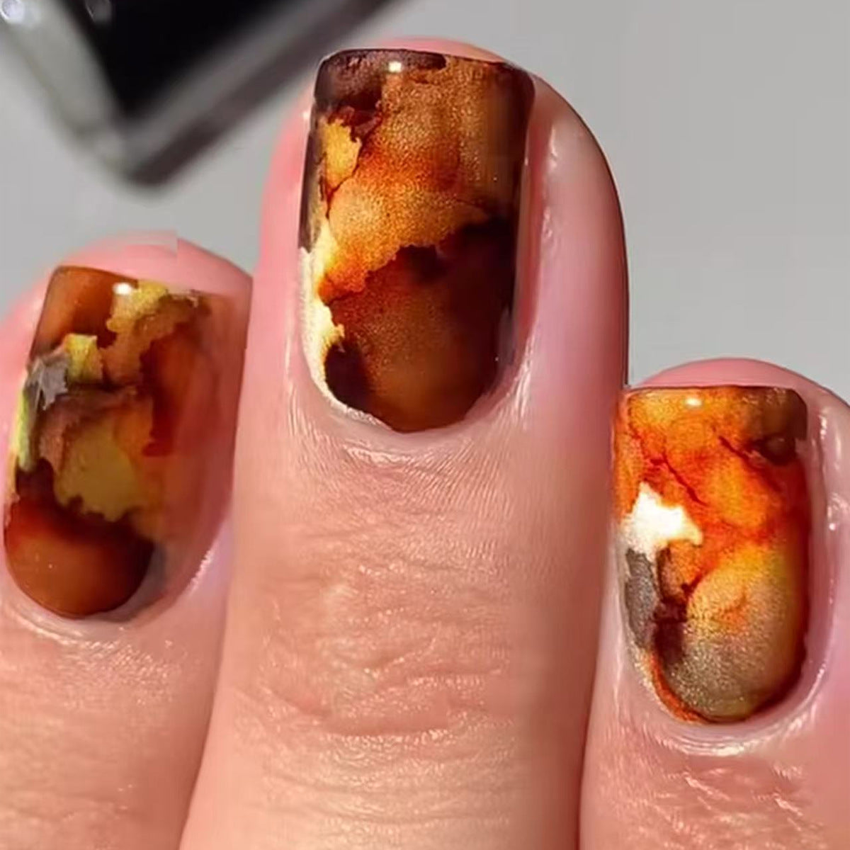 Autumn Inspired Short Square Orange and Brown Marble Effect Press On Nail Set