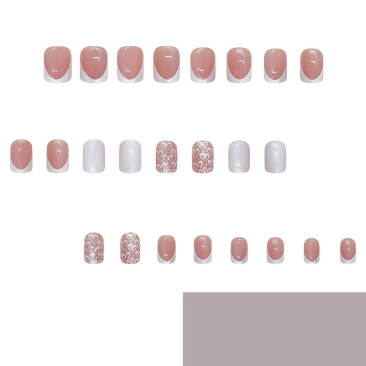 Chic Romance Glossy Short Square Blush Pink with Heart Motifs Press on Nail Set
