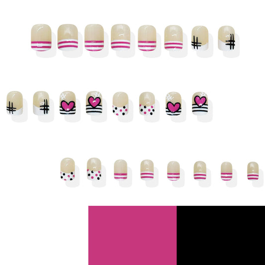 Love Struck Dreamscape Short Square Pink and Black Graphic Nail Press-On Set with Stylish Patterns