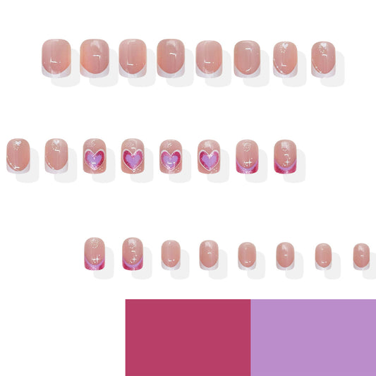 Charming Romance Short Square Pink Heart Glitter Press On Nail Set