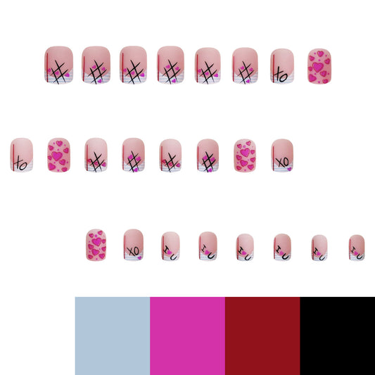 Romantic Blossom Short Square Extravagance in Soft Pink with Love-Themed Designs