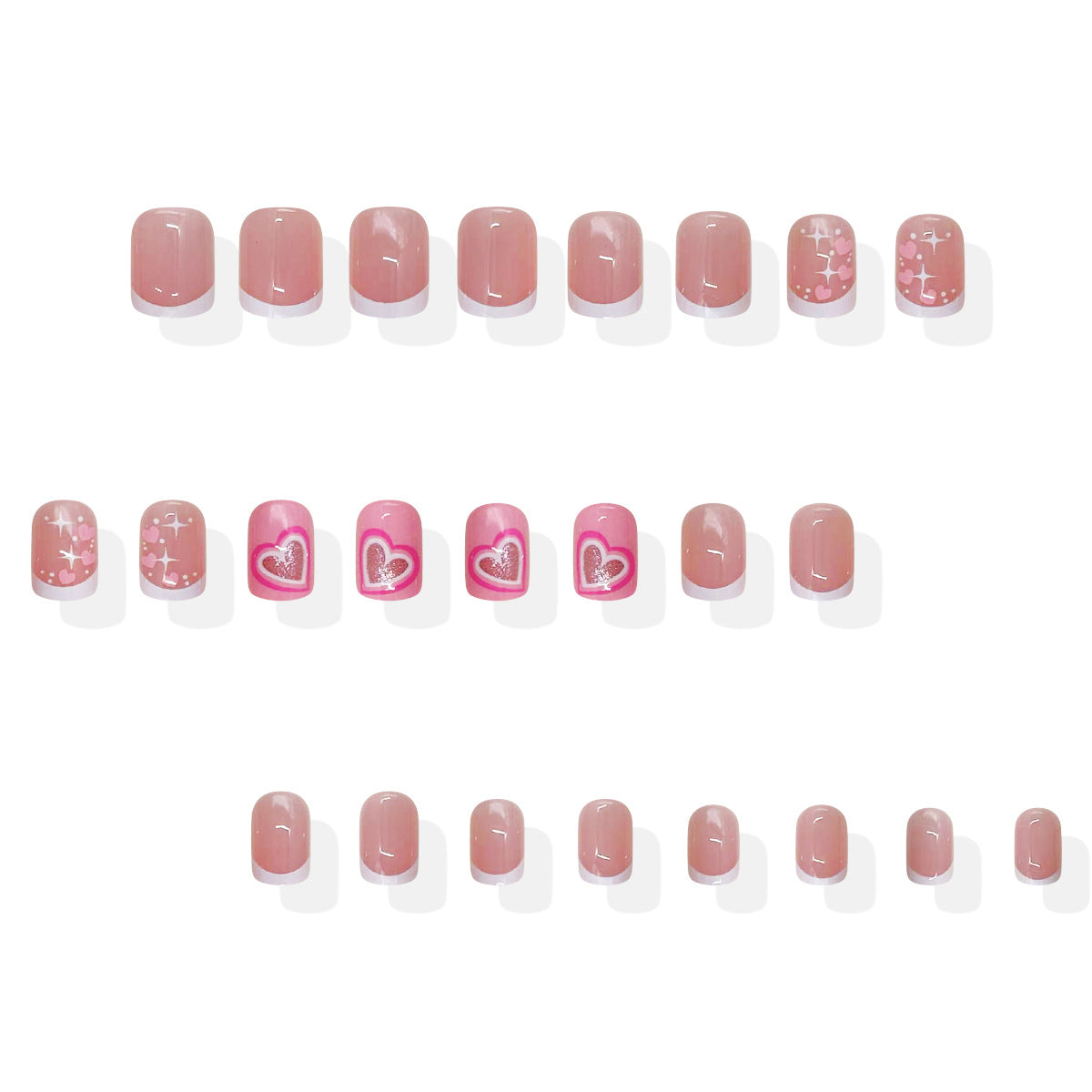 Enchanting Romance Press On Nail Set Short Square Soft Pink with Sparkling Heart Accents
