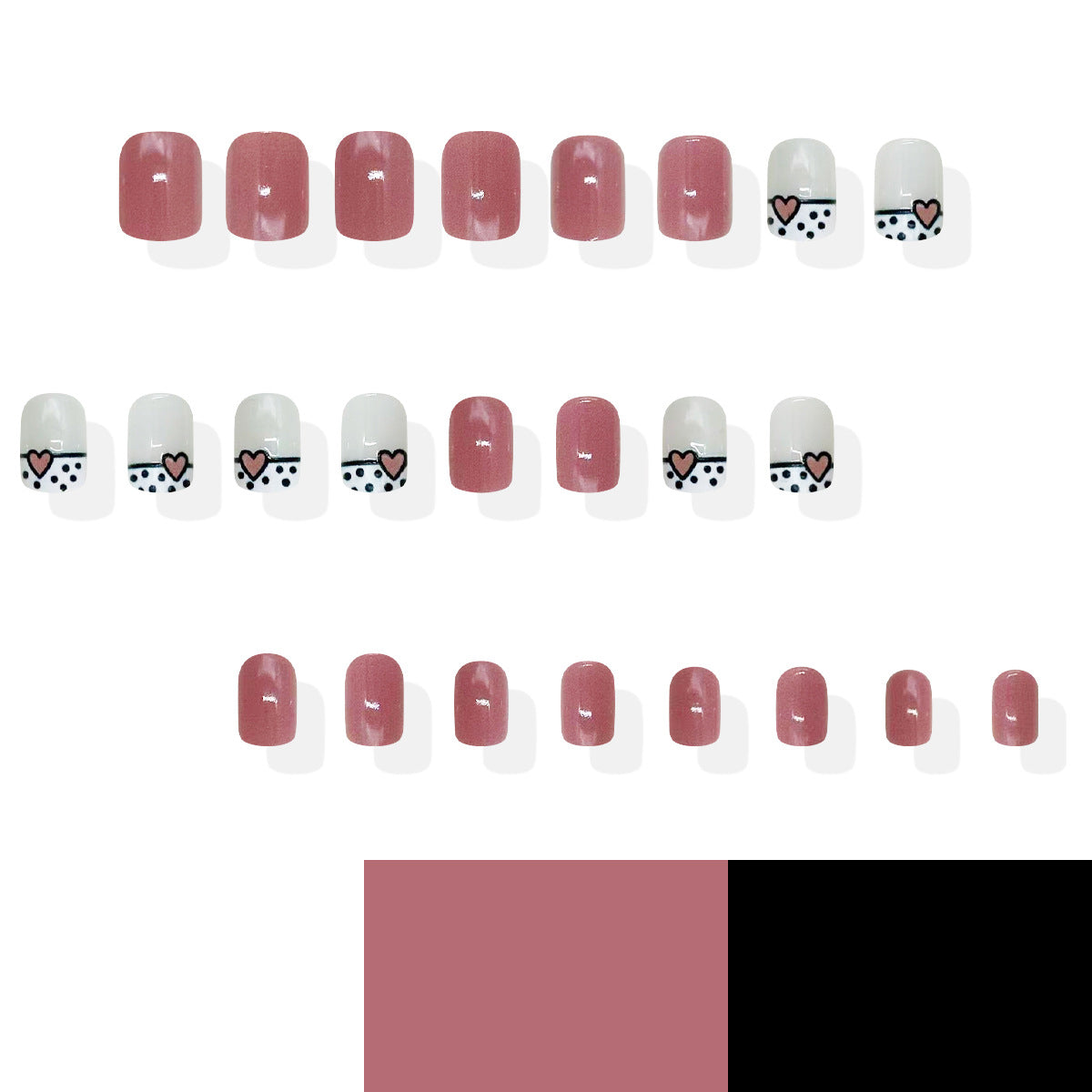 Romantic Dream Press On Nail Set Short Square Shape Soft Pink Color with Adorable Heart Designs