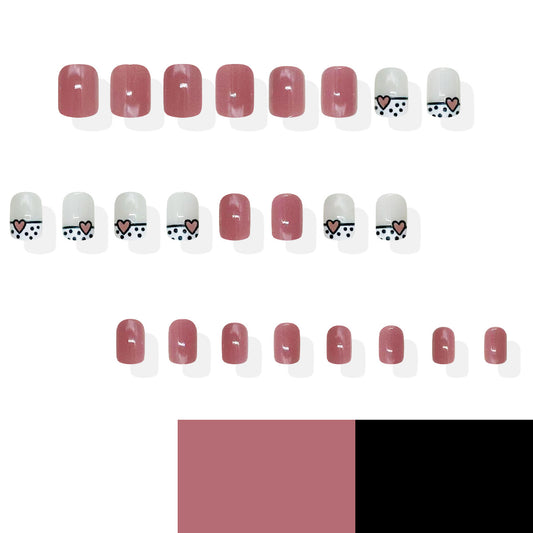 Romantic Dream Press On Nail Set Short Square Shape Soft Pink Color with Adorable Heart Designs