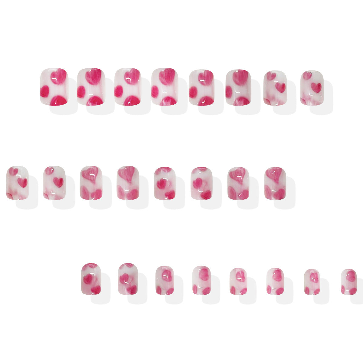 Romantic Elegance Short Square Pink Heart Print Press-On Nail Set