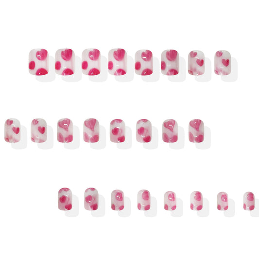Romantic Elegance Short Square Pink Heart Print Press-On Nail Set