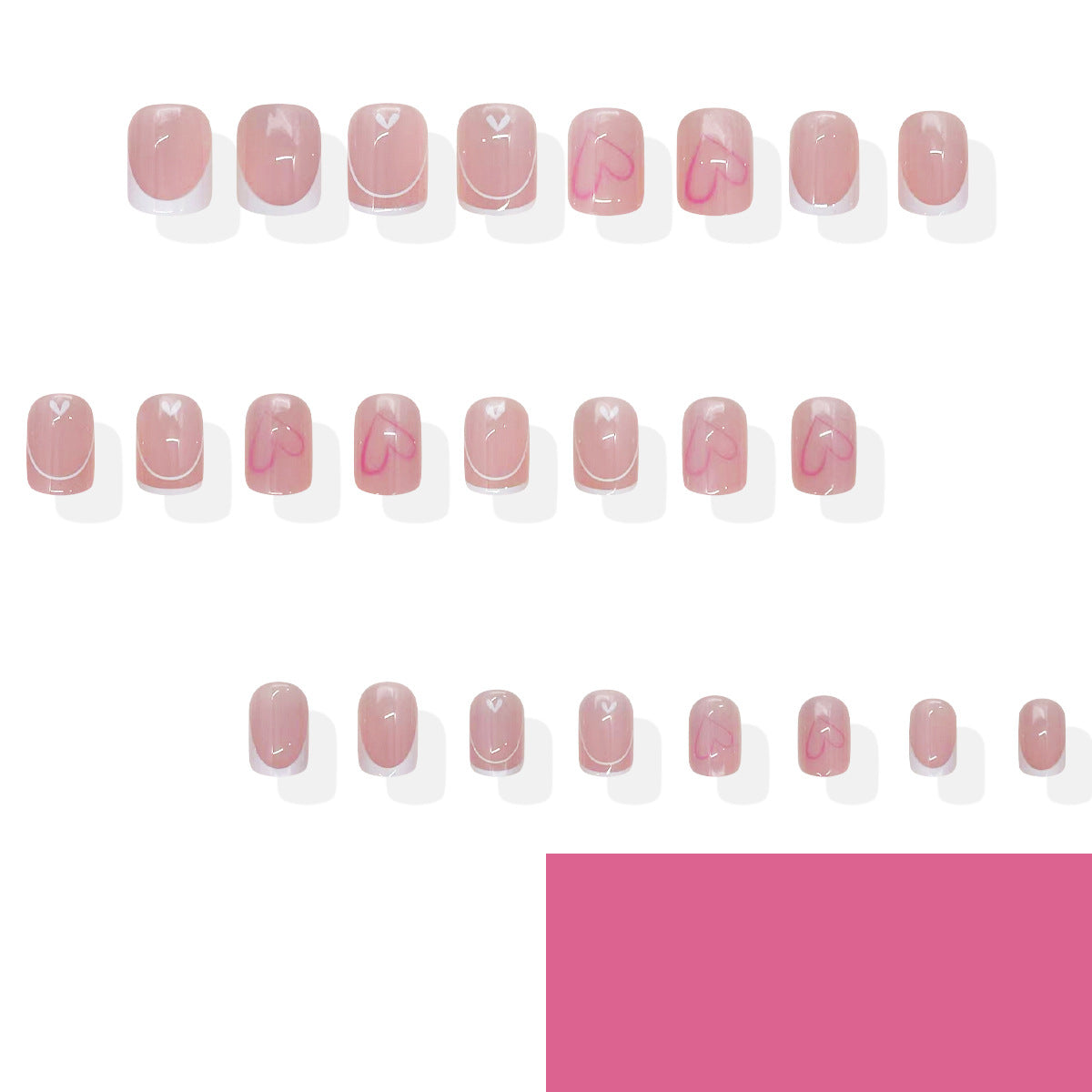 Romantic Hearts Short Square Pink Press On Nail Set with Elegant Heart Detailing