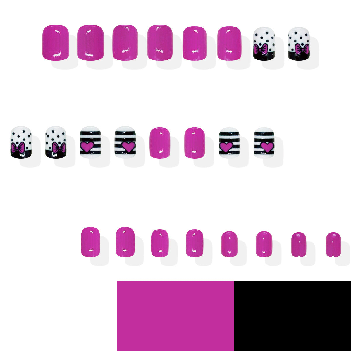 Charming Butterfly Theme Short Square Bright Pink with Elegant Bow and Heart Designs Press-On Nail Set