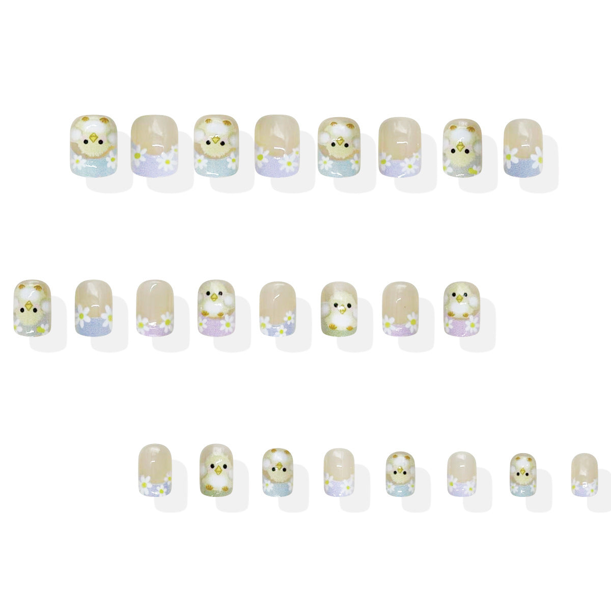 Charming Springtime Delight Short Square Pastel Yellow with Adorable Chick and Flower Designs Press On Nail Set