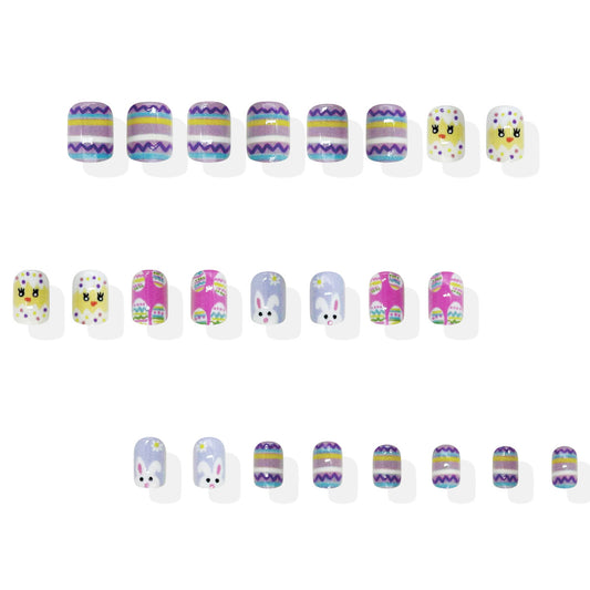 Easter Delight Short Square Pastel Colorful with Cute Bunny and Chick Designs Press On Nail Set