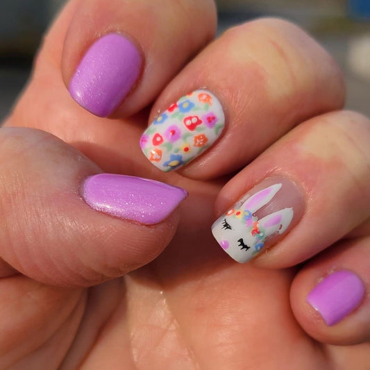 Whimsical Springtime Short Square Lavender and Floral Design Press On Nail Set