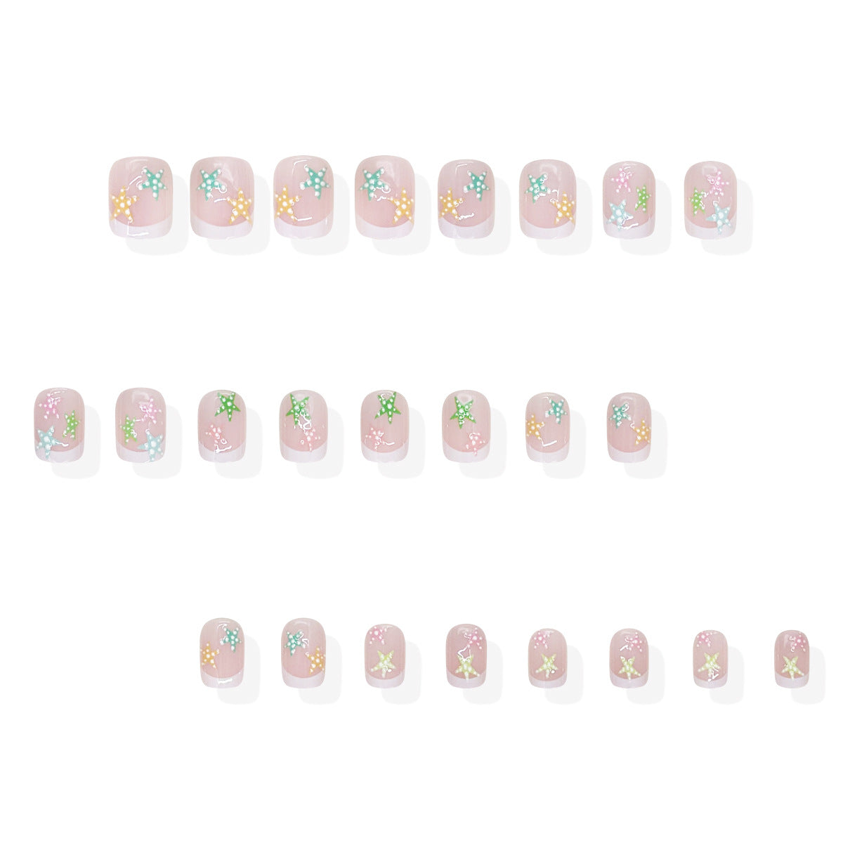 Whimsical Garden Floral Press-On Nail Set Short Square Blush Pink with Delicate Hand-Painted Accents