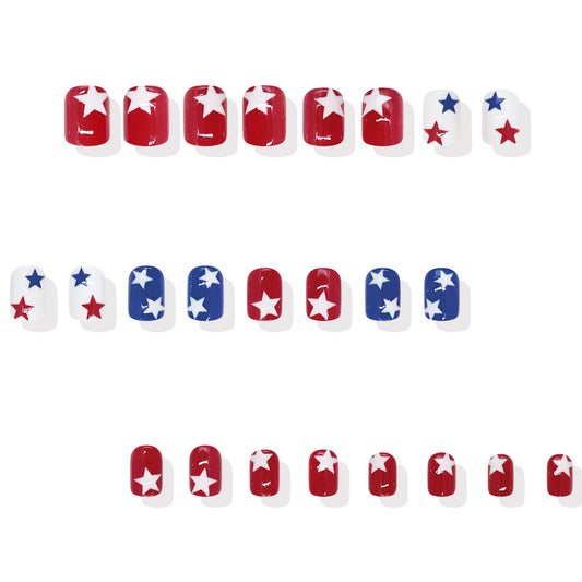 Patriotic Celebration Short Square Red and White Blue Star Press On Nail Set