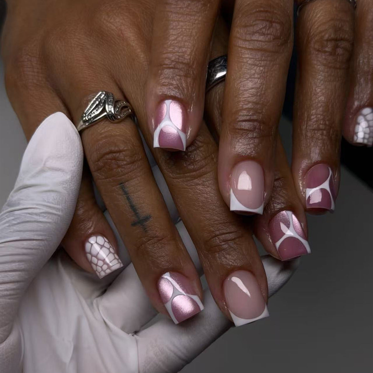 Chic Elegance Medium Square Blush Pink with Unique Abstract Design Press On Nail Set