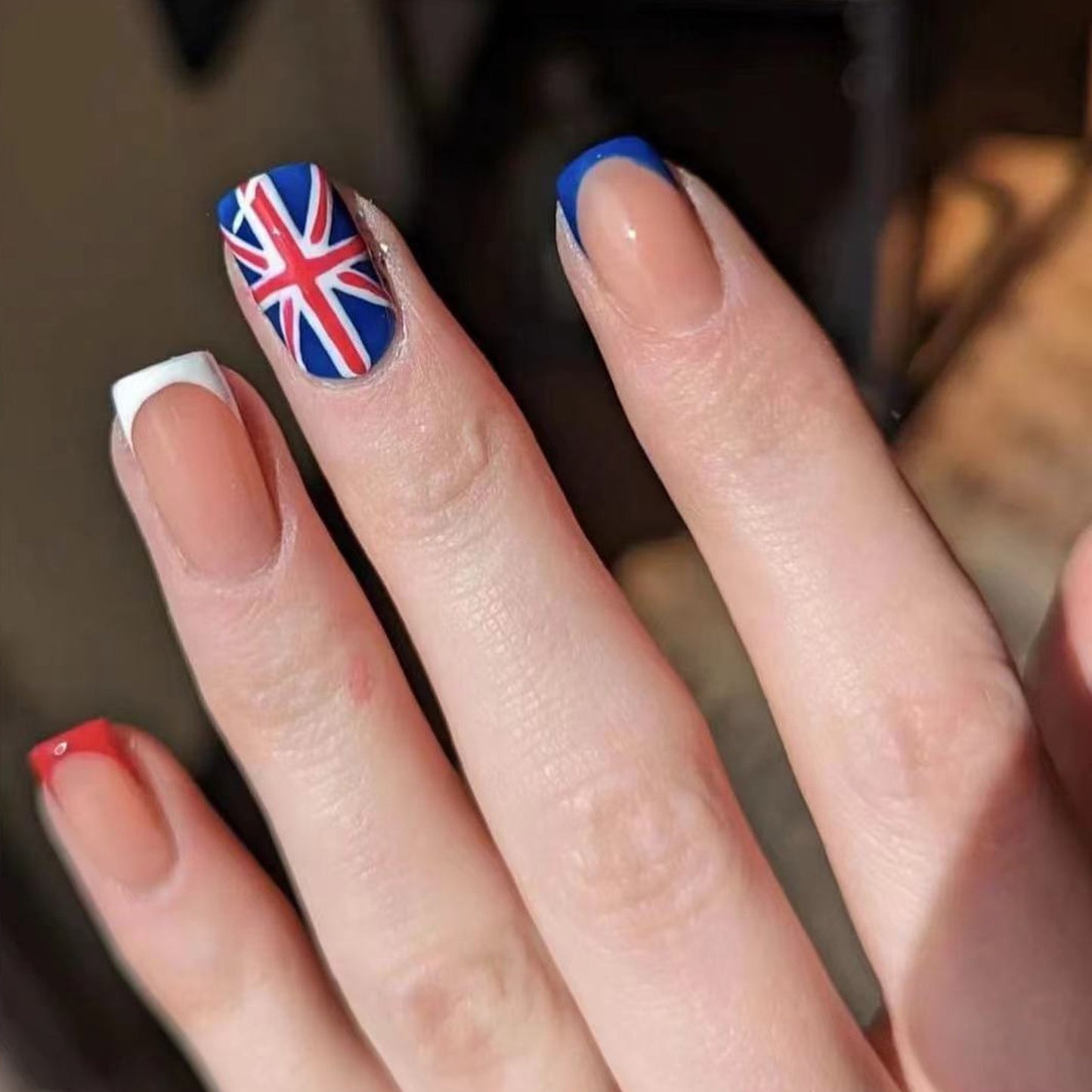 Britannia Charm Medium Square Multicolor Press On Nail Set with Union Jack Accent Nail Design