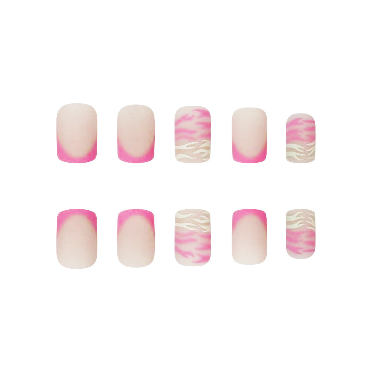 Tropical Escape Medium Length Square Pink and White Marble Swirl Press On Nail Set