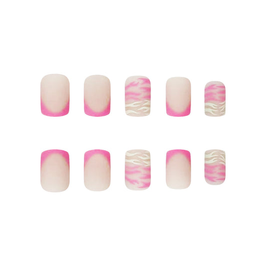 Tropical Escape Medium Length Square Pink and White Marble Swirl Press On Nail Set