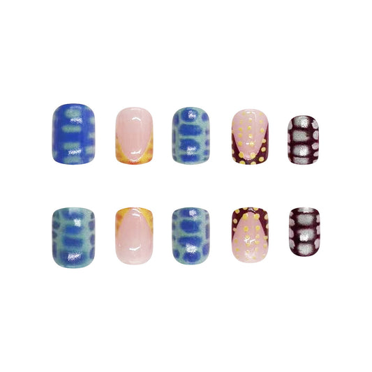 Enchanted Garden Medium Length Square Press on Nail Set ‚Äö√Ñ√¨ Multicolor Pastel Palette with Floral and Glitter Accents