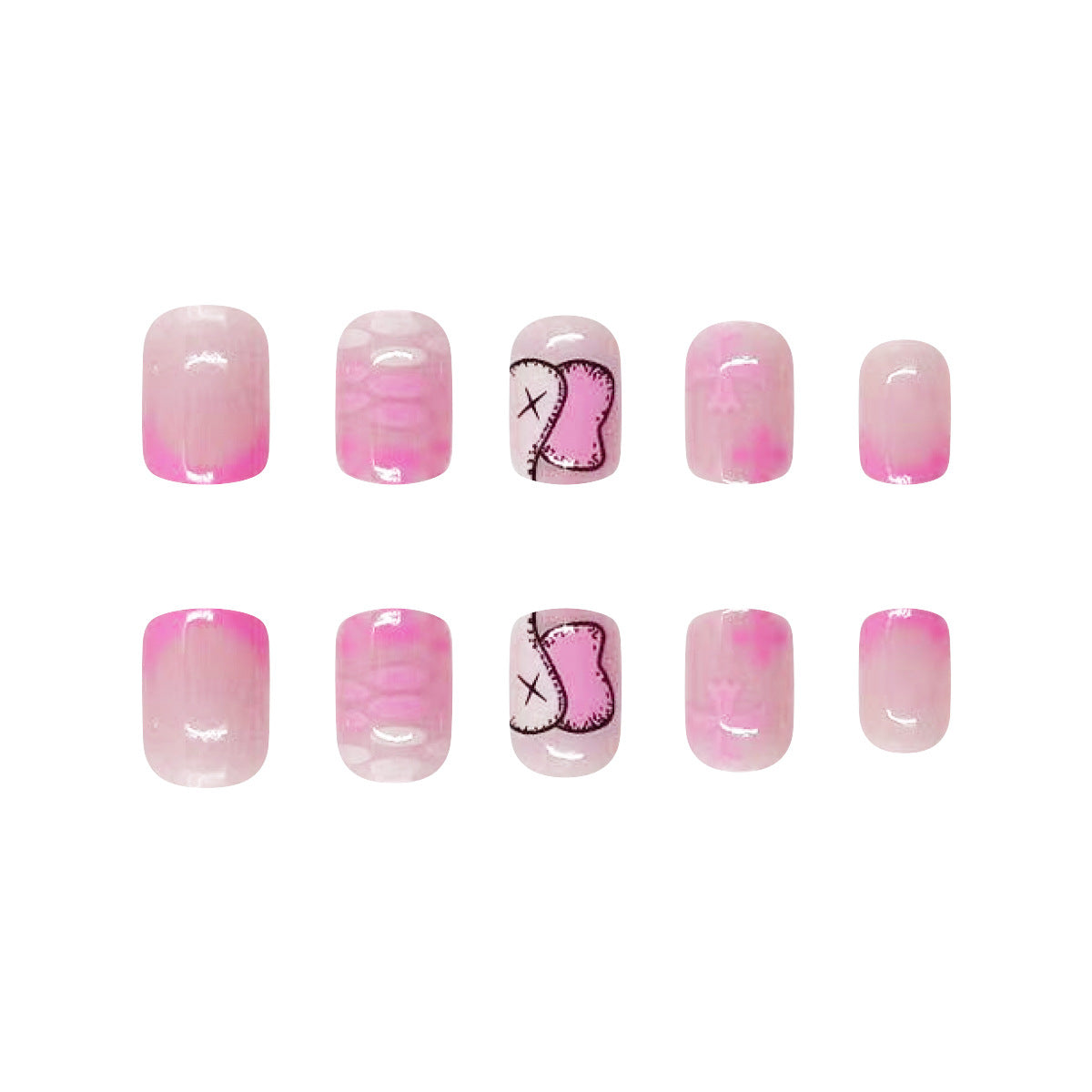Enchanted Romance Medium Duck Pink Press On Nails with Heart Accent Design