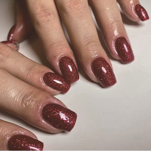 Glamorous Night Out Long Square Burgundy Glitter Press On Nail Set for Stunning Shine