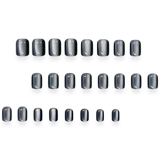 Mystical Night Press-On Nail Set in Short Square Shiny Charcoal with Iridescent Finish