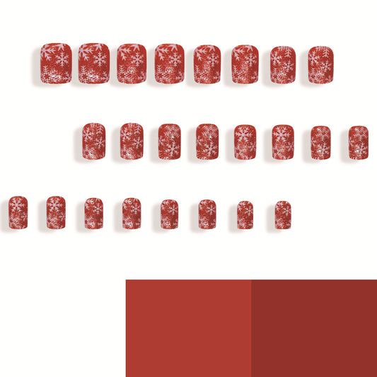 Winter Wonderland Short Square Milky Red with Elegant Snowflake Design Press-On Nail Set