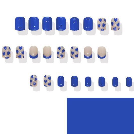 Heartfelt Ocean Breeze Blue Short Square Press On Nail Set with Vibrant Heart Designs