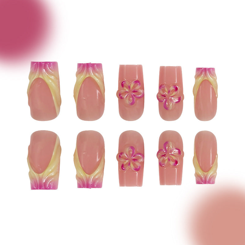 Tropical Bliss Long Square Press On Nails in Soft Pink with Floral Design and Ombre Accents