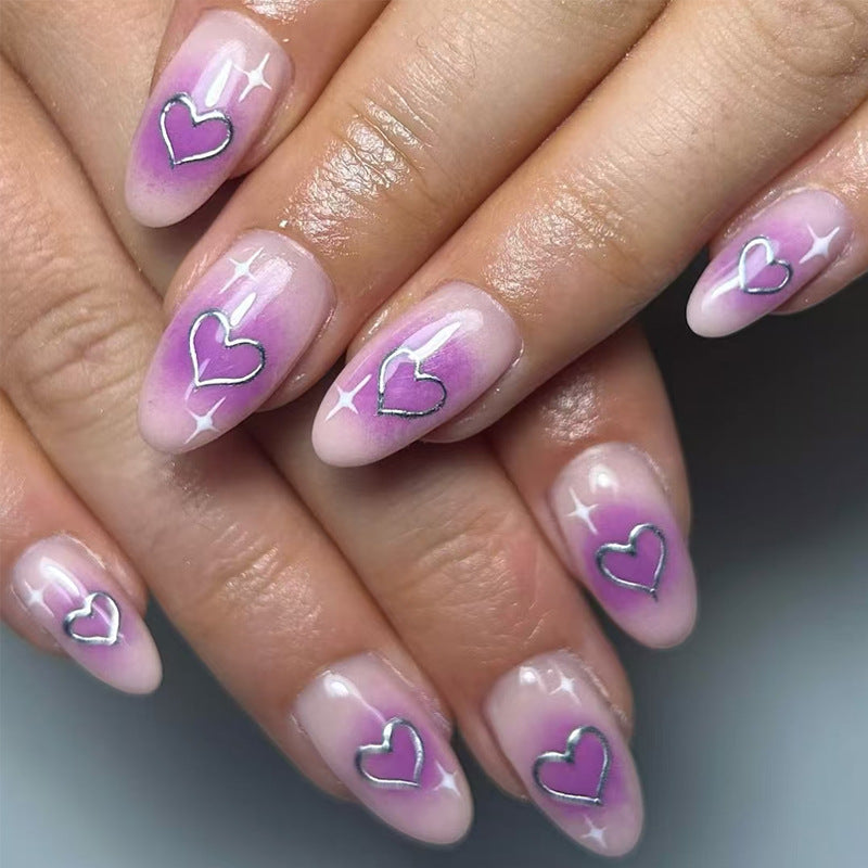 Romantic Heartbeat Medium Almond Shaped Gradient Pink Press On Nail Set with Shimmering Designs