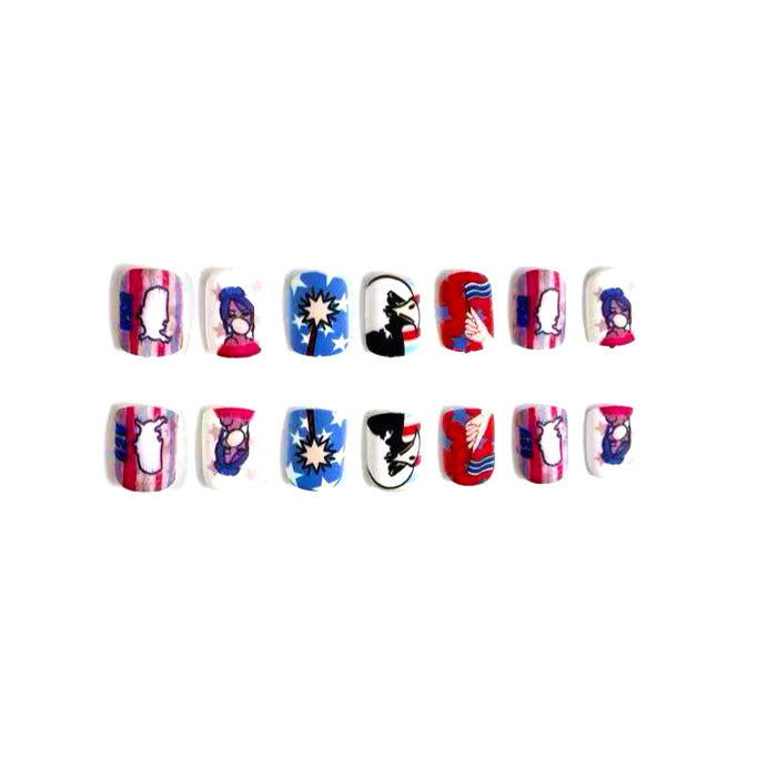 Comic Book Glamour Short Square Bold Colorful Design Press On Nail Set with Unique Pop Art Illustrations