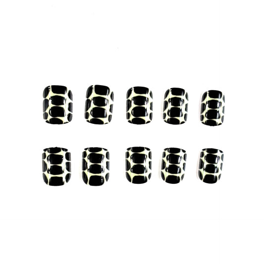 Chic Cheetah Print Short Oval Black and White Press On Nail Set with High Shine Finish