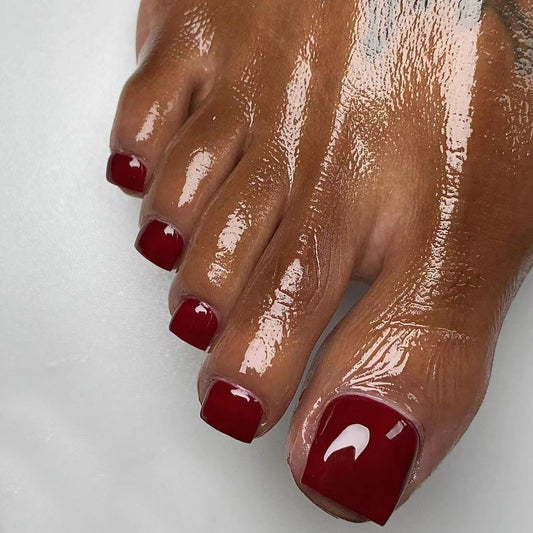 Nail Art Wonderland Short Square Deep Red Press On Nail Set with Glossy Finish