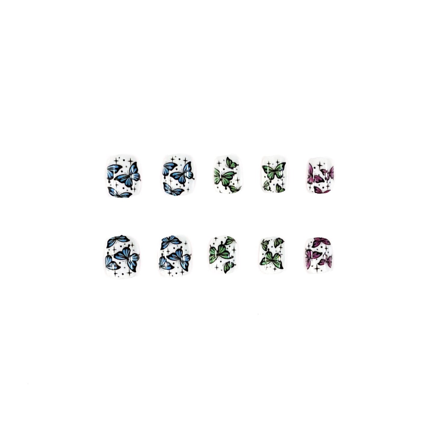 Whimsical Butterfly Garden Short Oval Multicolor Press On Nail Set with Unique Floral Design