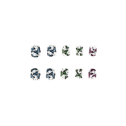 Whimsical Butterfly Garden Short Oval Multicolor Press On Nail Set with Unique Floral Design