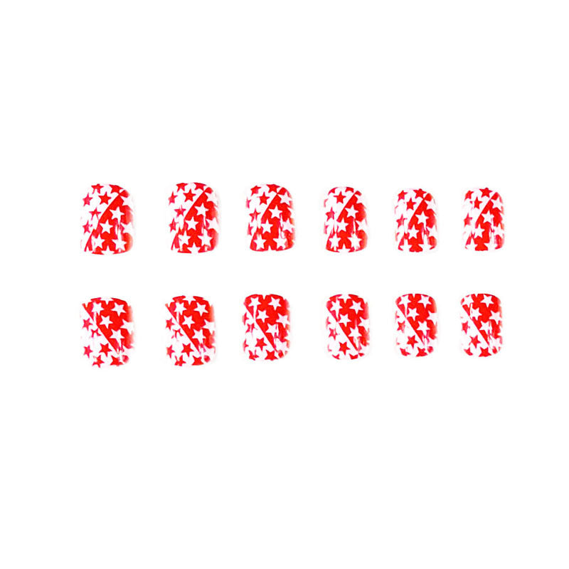 Starry Night Delight Medium Oval Red and White Press On Nail Set with Dazzling Star Design