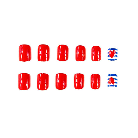 Valentine's Day Delight Short Oval Bright Red Nail Set with Heart Accent Design