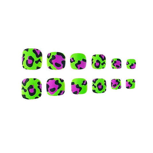 Wild Jungle Vibes Short Square Green and Pink Leopard Print Press On Nail Set with Matte Finish for Bold Style