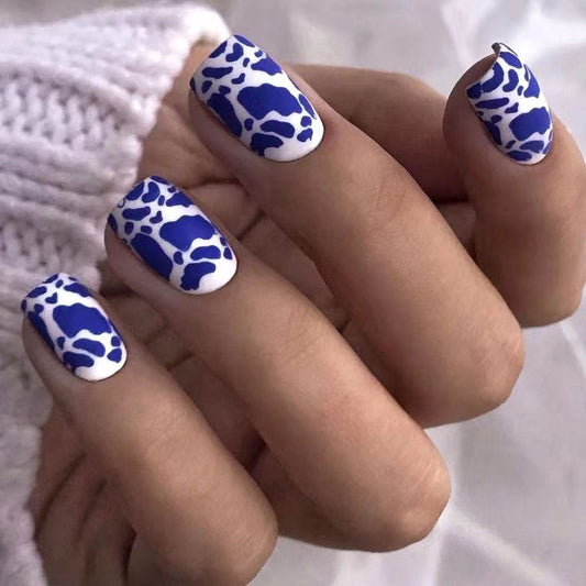 Wild Safari Blue Leopard Print Square Press On Nail Set Medium and Bold Matte Design