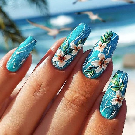 Tropical Escape Long Square Blue with Floral Art Design